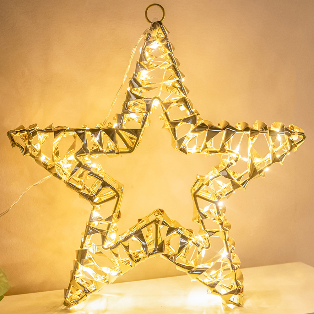The Christmas Centre 120 Warm White LED Pre-Lit Gold Laser Light-Up Star 40cm Image 1