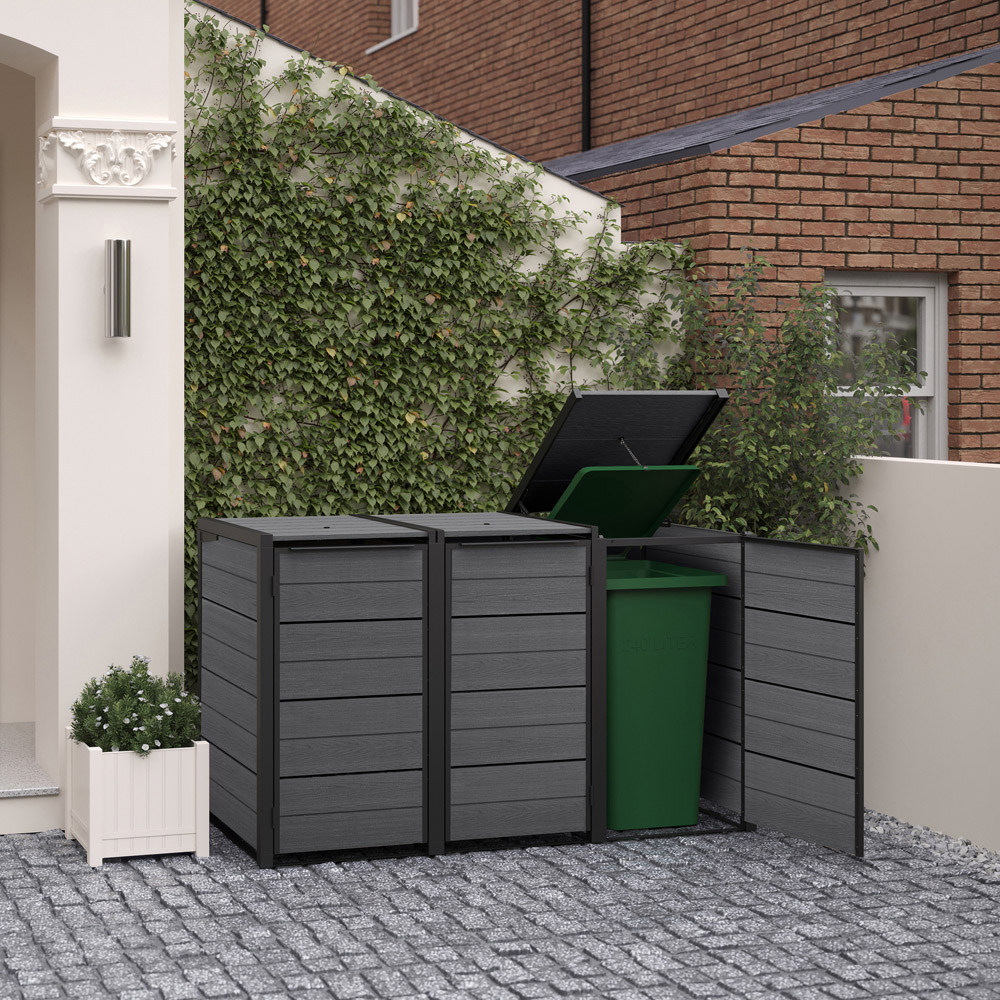 Keter Bin Hideaway 720L Graphite 3 Section Bin Storage Unit Image 8