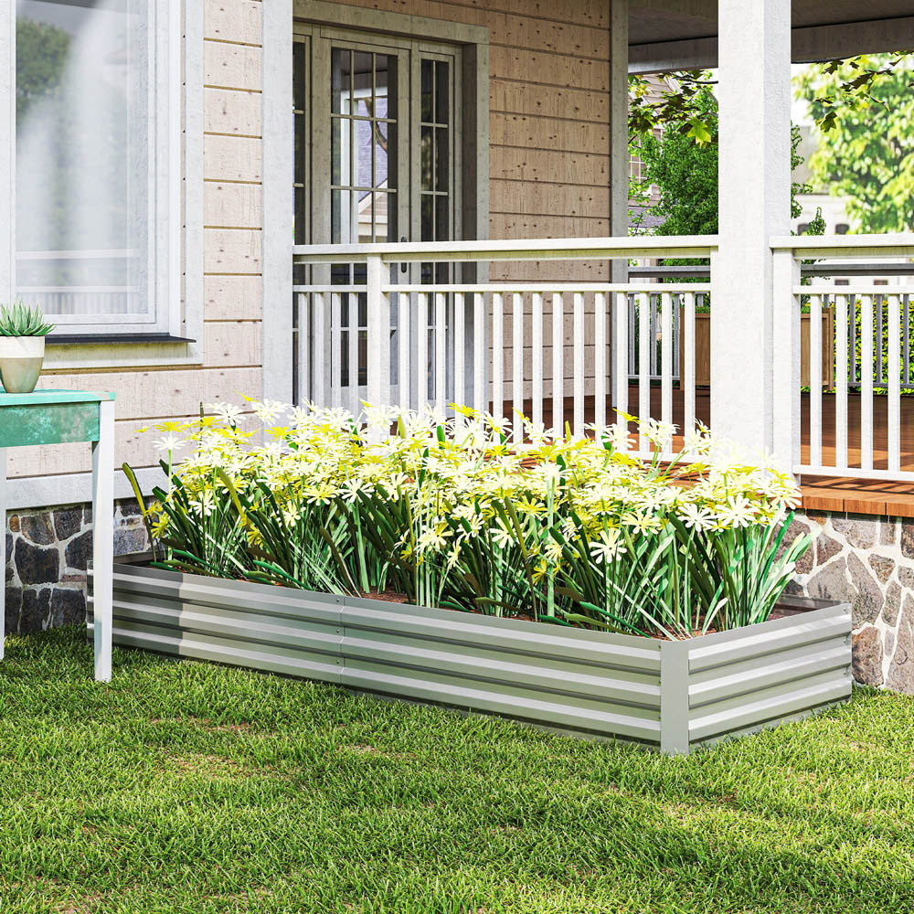 Outsunny Galvanised Raised Silver Metal Planter Box Image 3