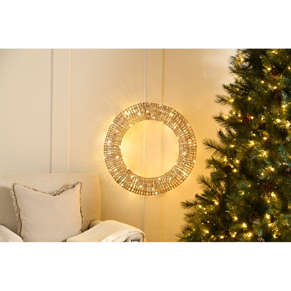 Festive 60 Warm White LED Champagne Gold Christmas Wreath 60cm Image 3