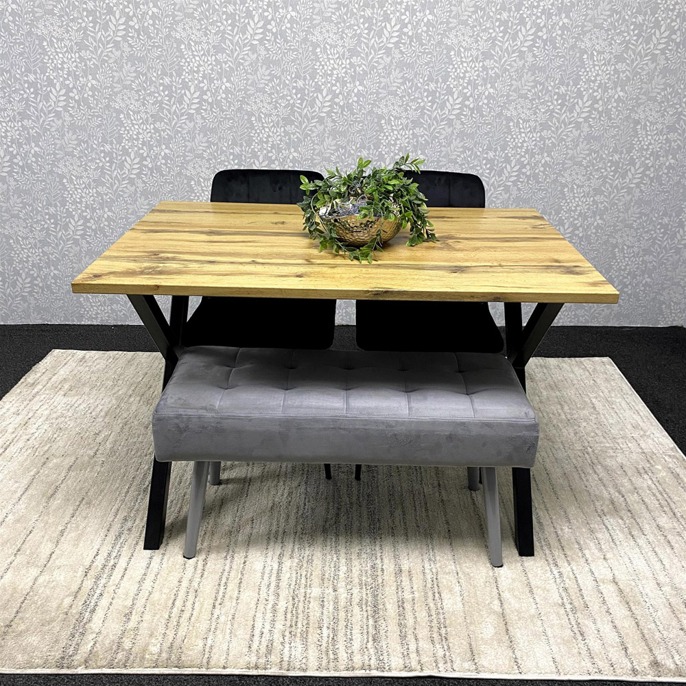 Kosy Koala 4 Seater MDF and Velvet Dining Table Set with Bench Black and Grey Image 2