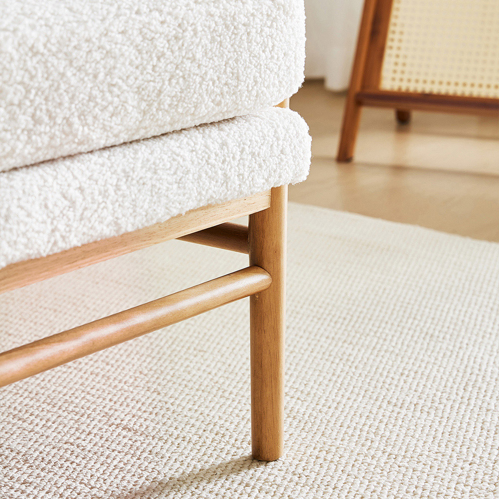 Living and Home White Teddy Bear Fur Wooden Armchair Image 4