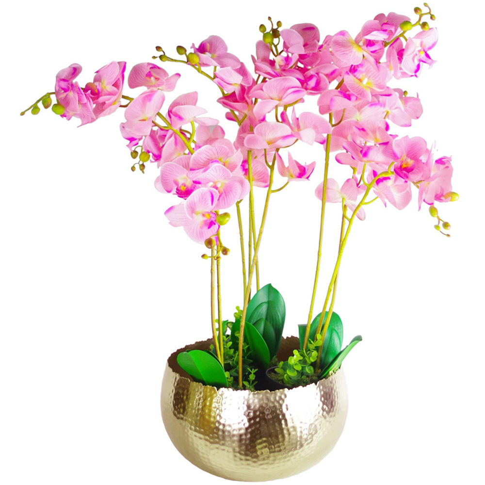 Botanik Gold Metal Curved Edge Hammered Planter 20 x 32cm Image 2