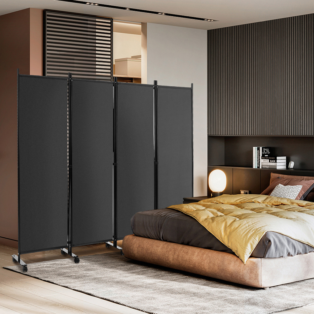 Costway 4 Panel Grey Folding Room Divider with Wheels Image 2
