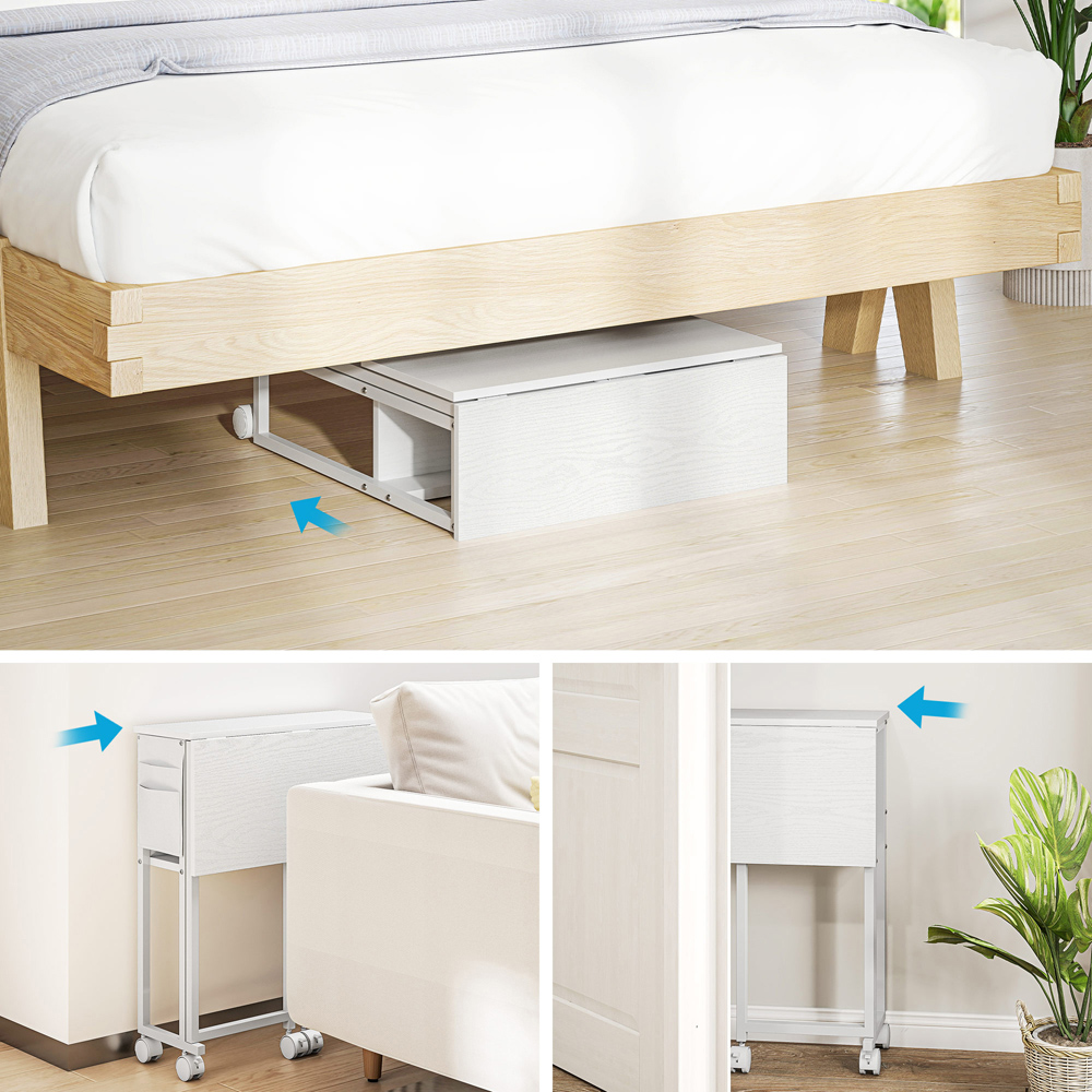 HOMCOM Single Shelf Foldable Computer Desk with Wheels and Side Bag White Image 8