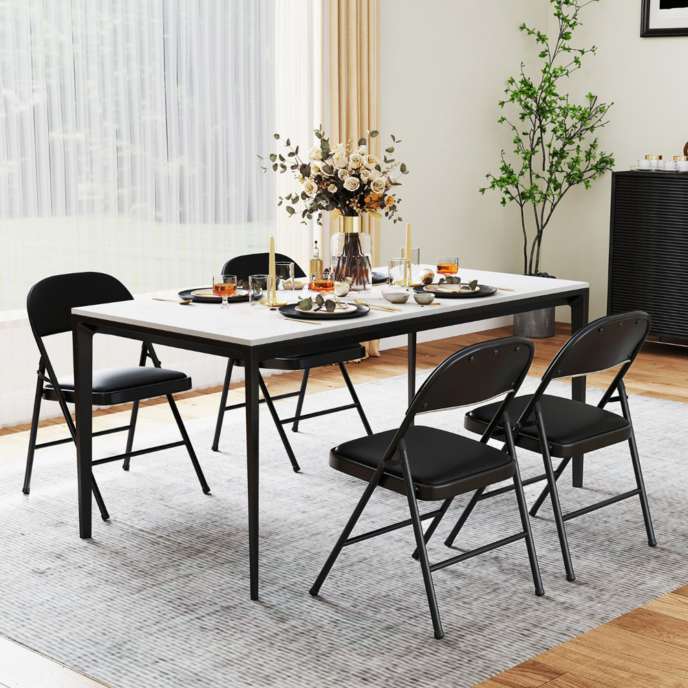 Costway Set of 2 Black Folding Padded PVC Leather Stackable Chairs Image 4