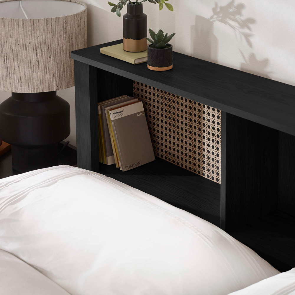 Julian Bowen Sydney Double Black Ash Effect Rattan Print Bookcase Bed Frame Image 7