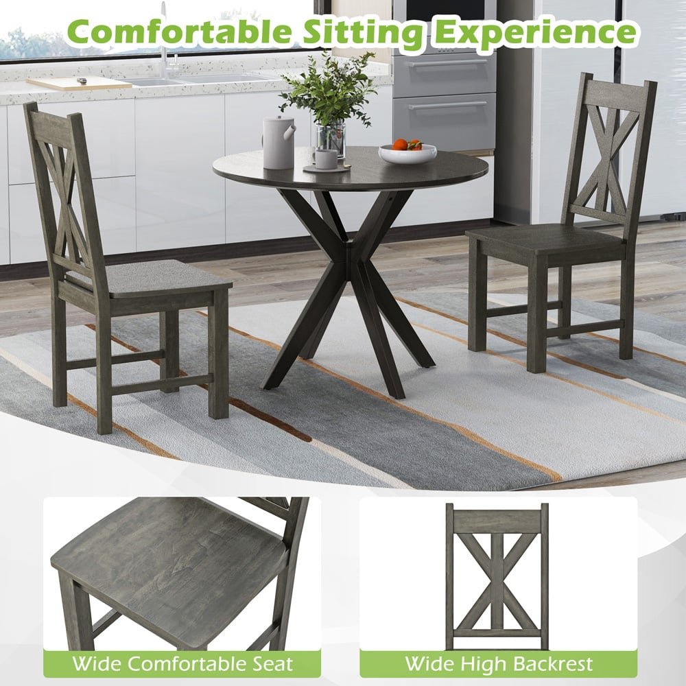 Costway Set of 2 Grey Rubberwood Frame Dining Chairs with Hollowed Backrest Image 5
