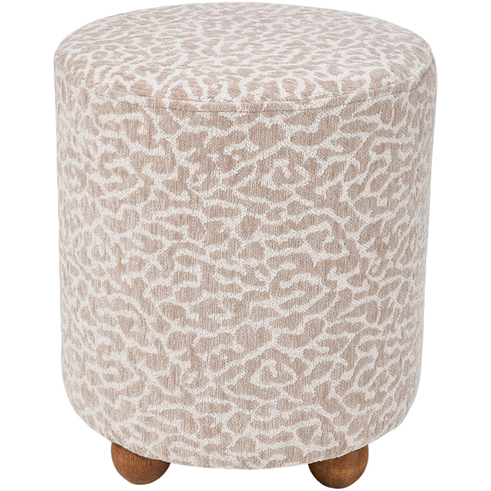 Living and Home Light Brown Chenille Leopard Print Round Footstool Image 2