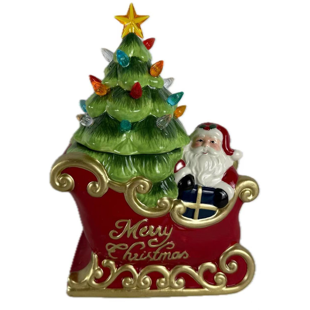 LED Santa's Sleigh Cookie Jar Ornament Image 1