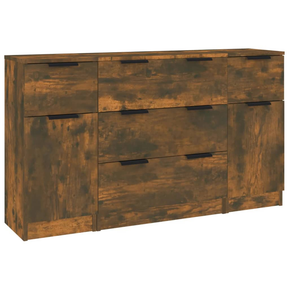 vidaXL 2 Door 5 Drawer Smoked Oak Sideboard 3 Piece Image 2