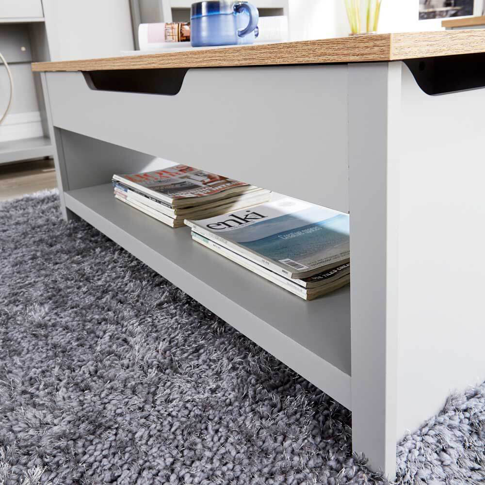 Home Source Avon 2 Shelf Grey Lift Up Coffee Table Image 3