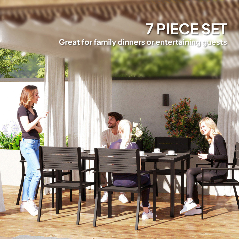 Outsunny 6 Seater Steel Garden Dining Set with Stackable Chair Black Image 8