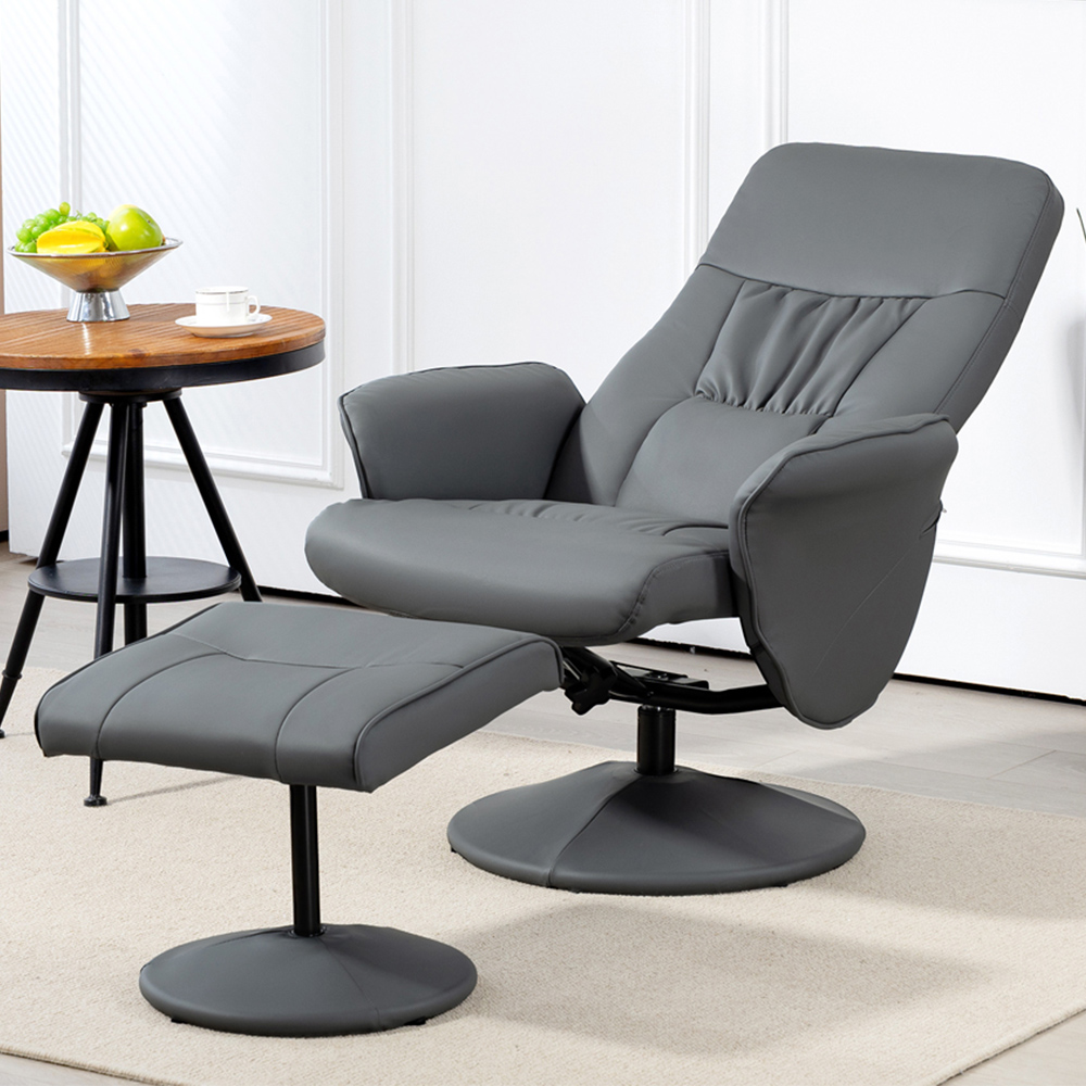 Portland Grey PU Leather Armchair with Footrest Image 1