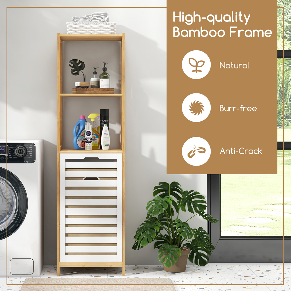 Costway 3 Shelf Natural Bamboo Tilt Out Laundry Hamper Image 8