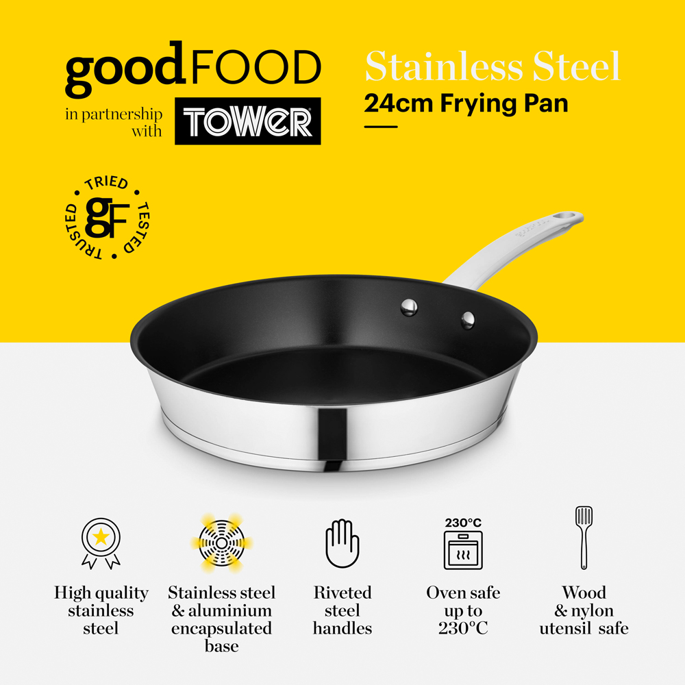 Tower Good Food Stainless Steel 24cm Frying Pan and 28cm Frying Pan Set Image 2