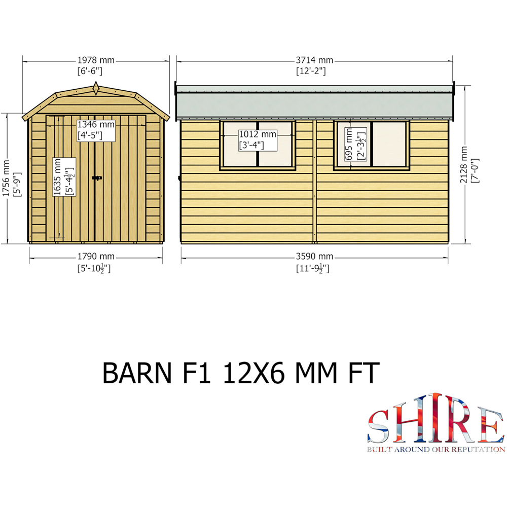 Shire Barn 12 x 6ft Double Door Shiplap Apex Garden Shed Image 9