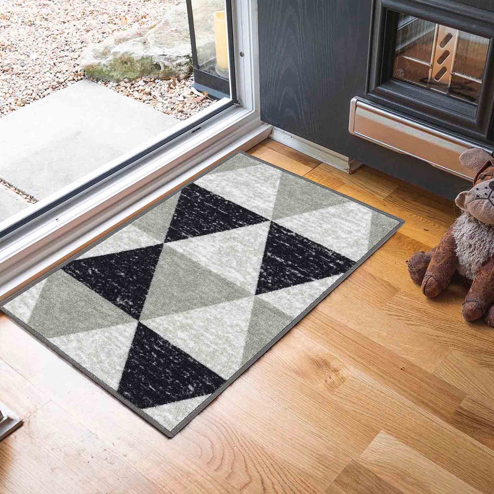 Desire Rugs Havana Grey Geometric Anti Slip Door Mat 90 x 57cm Image 2