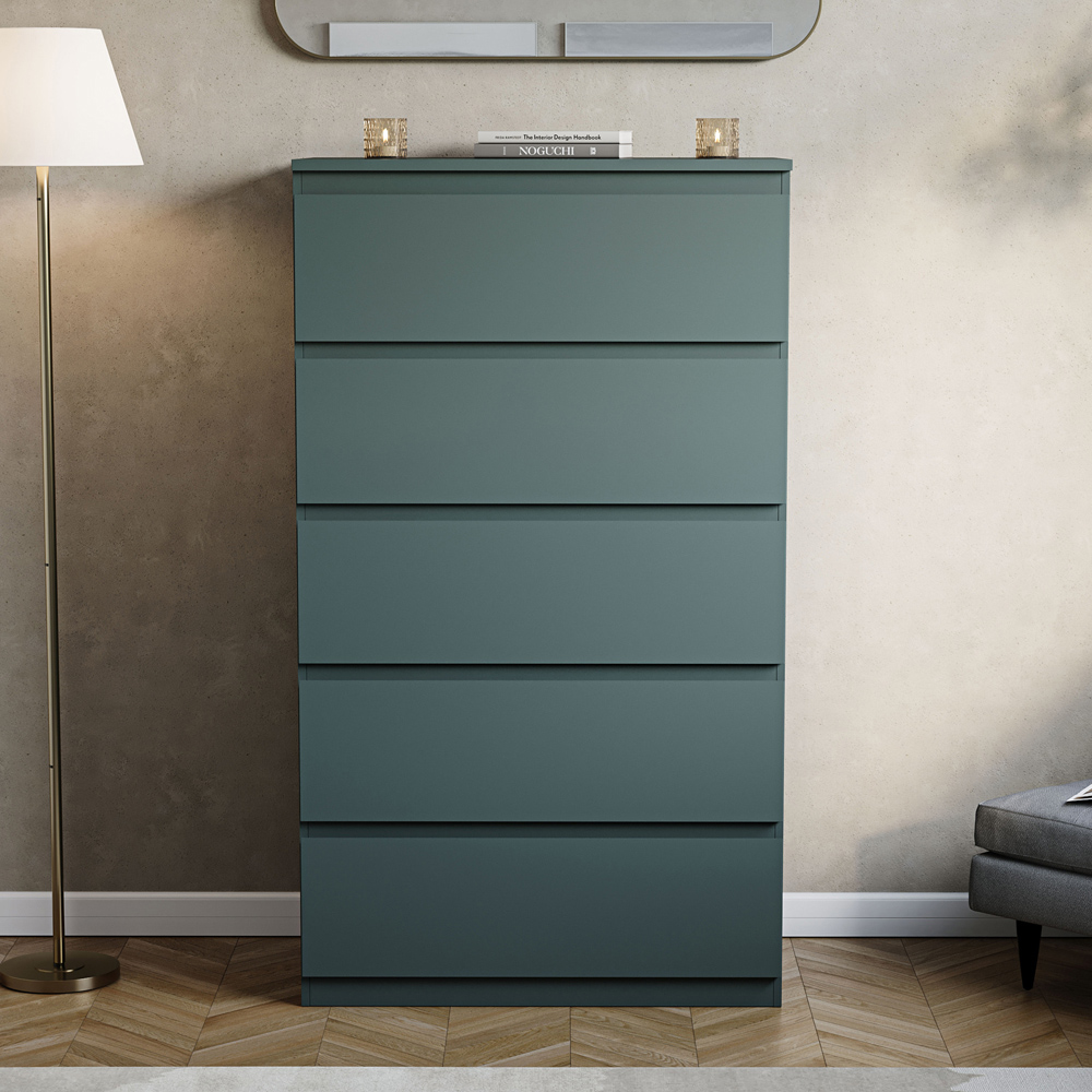 VIDA DESIGNS Denver Jasper Green 5 Drawer Bedside Table Image 3