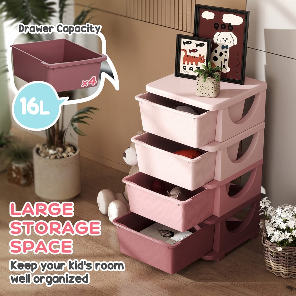 HOMCOM 4 Drawer Pink Kids Chest of Drawers Image 8
