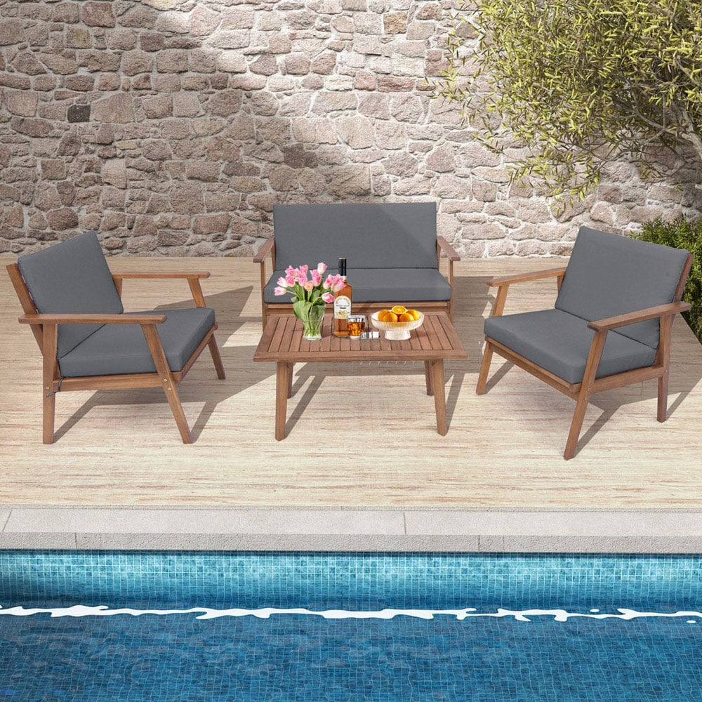 Costway 4 Seater Grey Outdoor Conversation Set with Cushion Image 4