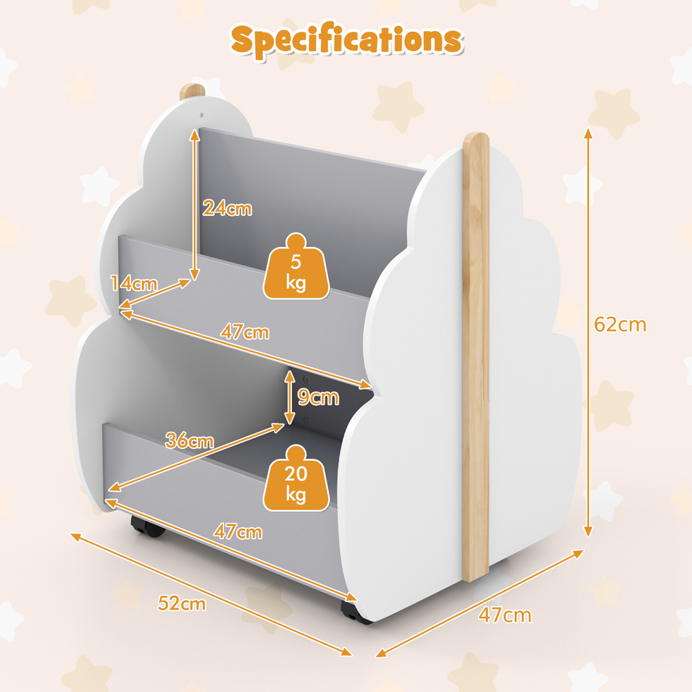 Costway 2 Shelf Grey and White Kids Wooden Tree Shape Bookcase Image 9