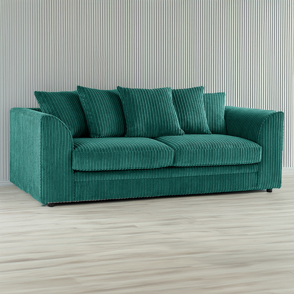 Luxor 3 Seater Teal Jumbo Cord Scatter Back Sofa Image 1