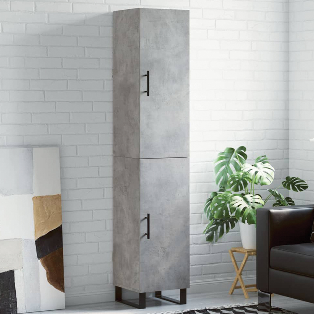 vidaXL 2 Door Concrete Grey Tall Highboard with Metal Legs Image 1