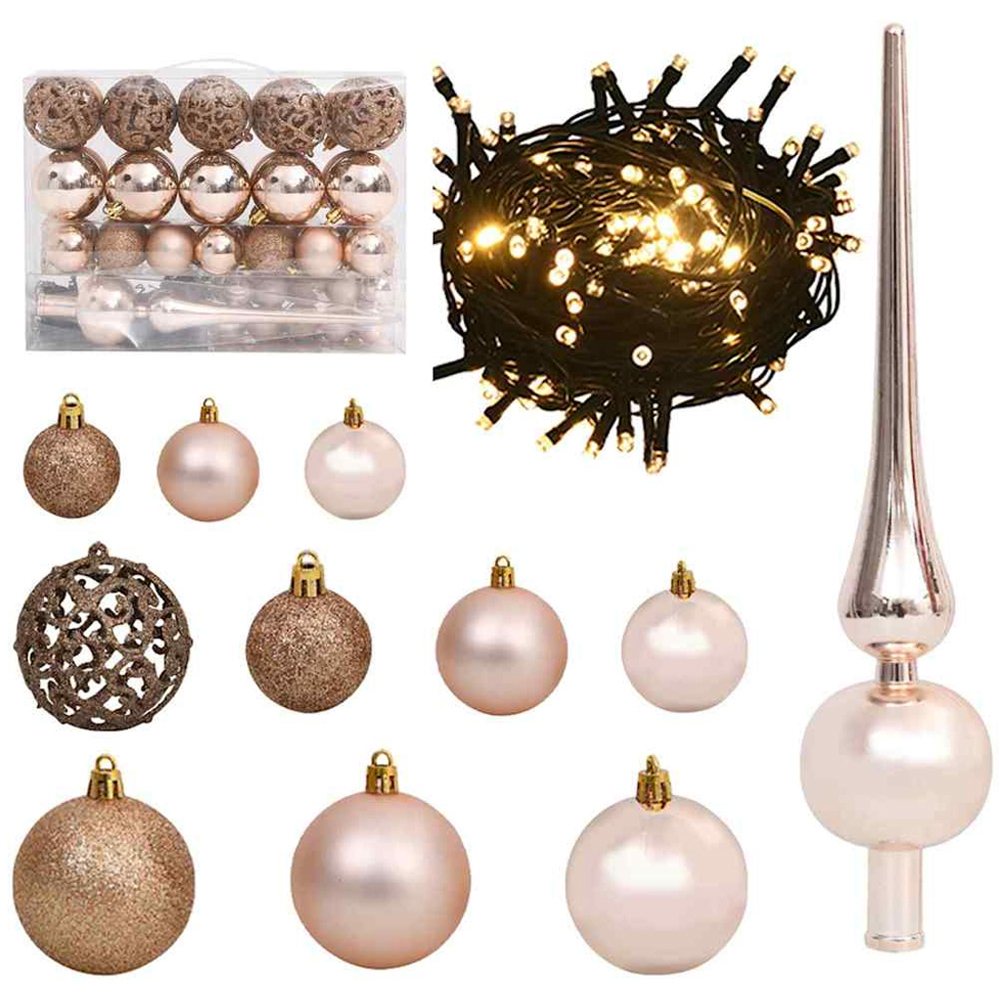 vidaXL Pre-Lit Rose Gold Baubles Green and White Artificial Slim Christmas Tree 4ft Image 3