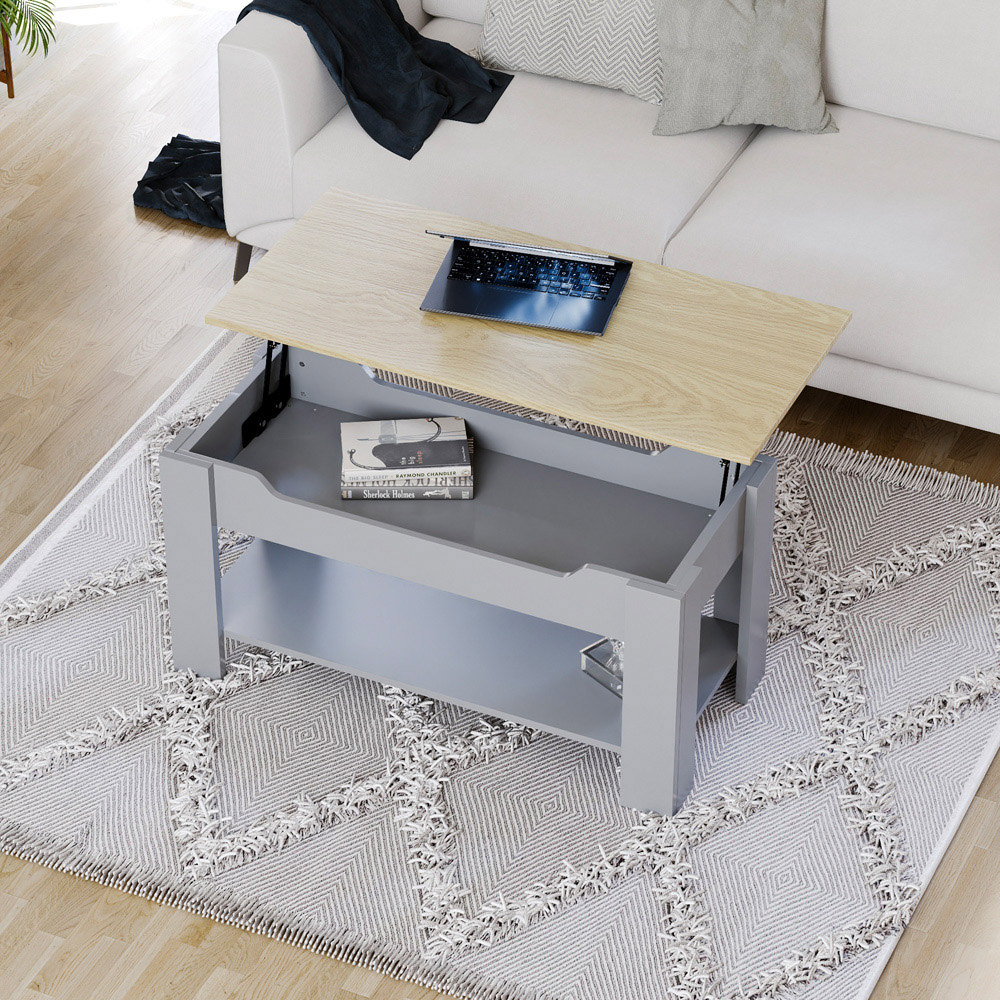 Vida Designs Oak and Grey Lift Up Coffee Table Image 6