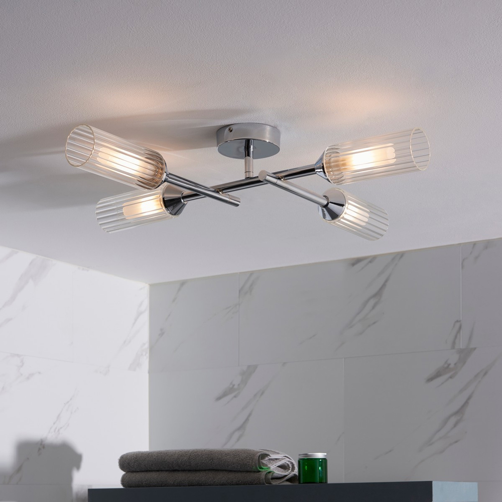 Merano Casoria 4 Light Ribbed Glass Chrome Plate Semi Flush Ceiling Light Image 6