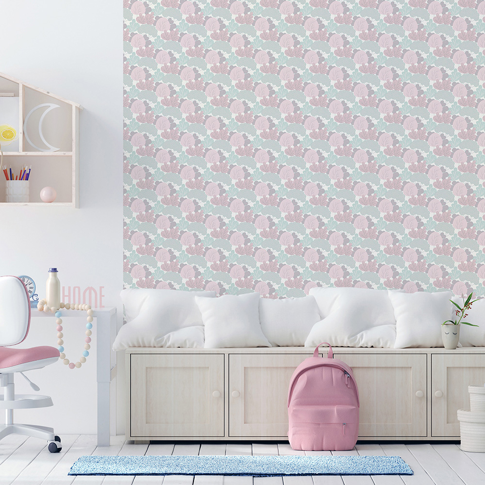Muriva Wood Grove Pink and Teal Wallpaper Image 2