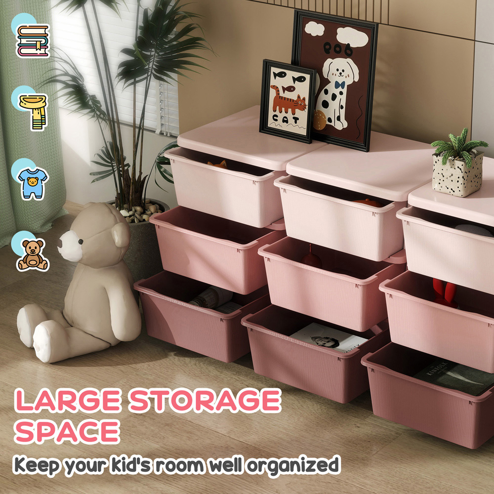 HOMCOM 9 Drawer Pink Kids Chest of Drawers Image 8