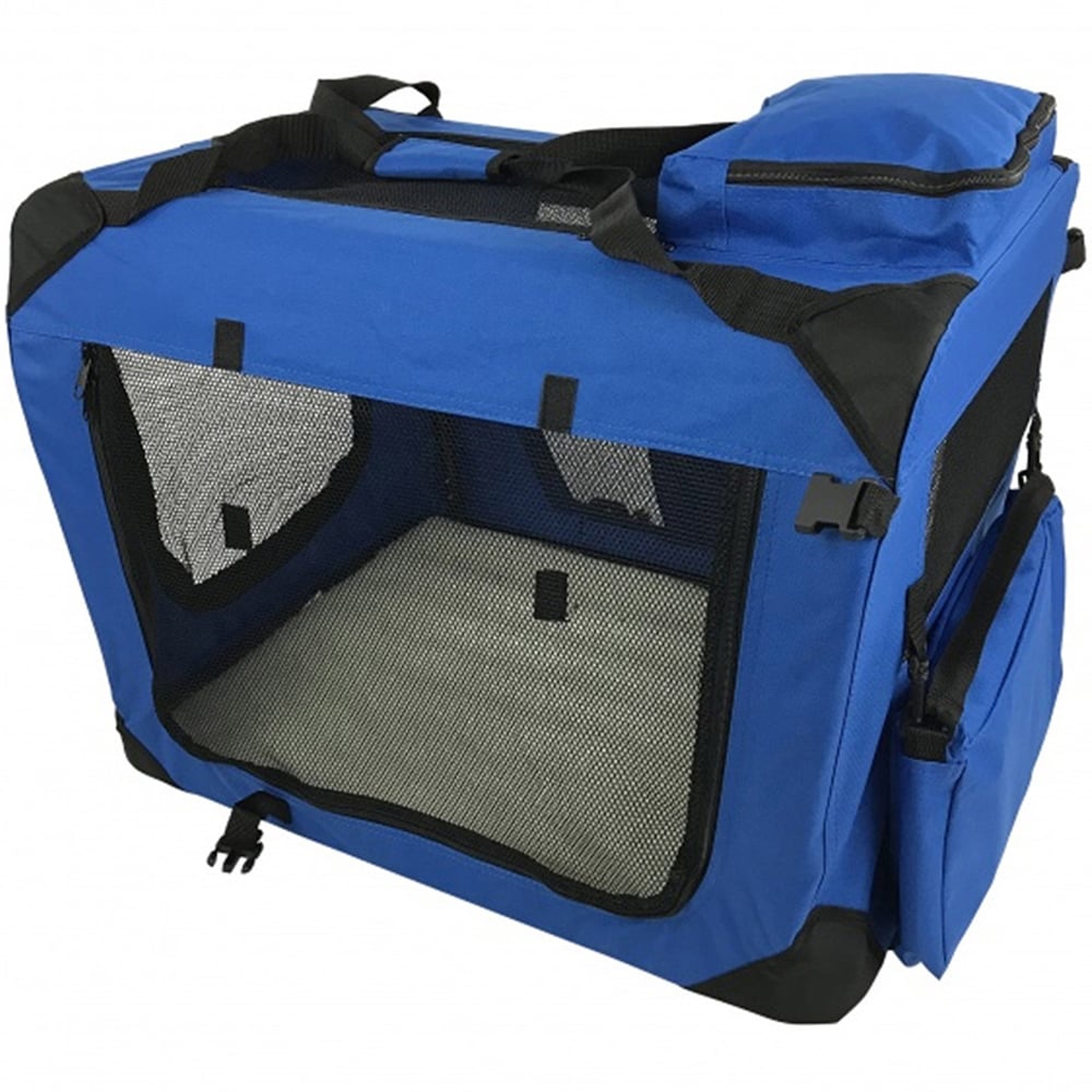 Folding Soft Crate Fabric Pet Carrier - Blue - Large Image 1