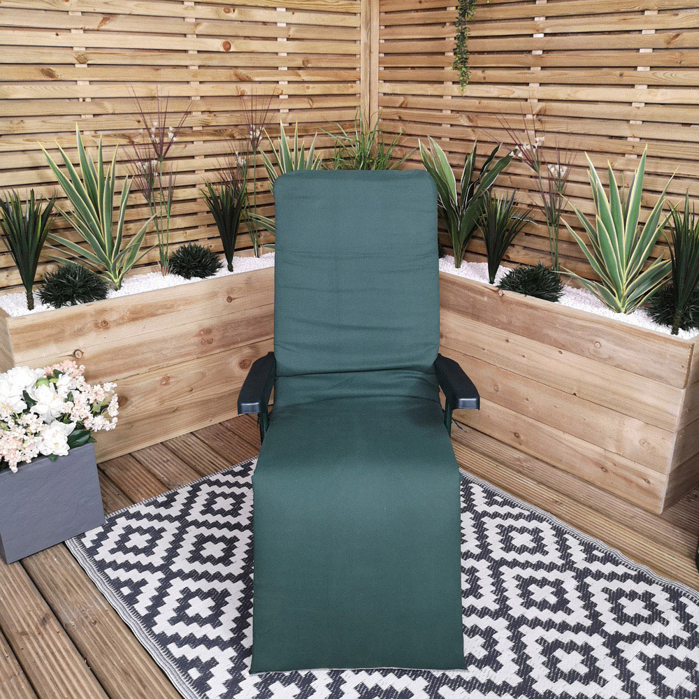 Samuel Alexander Plain Green Garden Patio Padded Recliner Sun Lounger Image 3