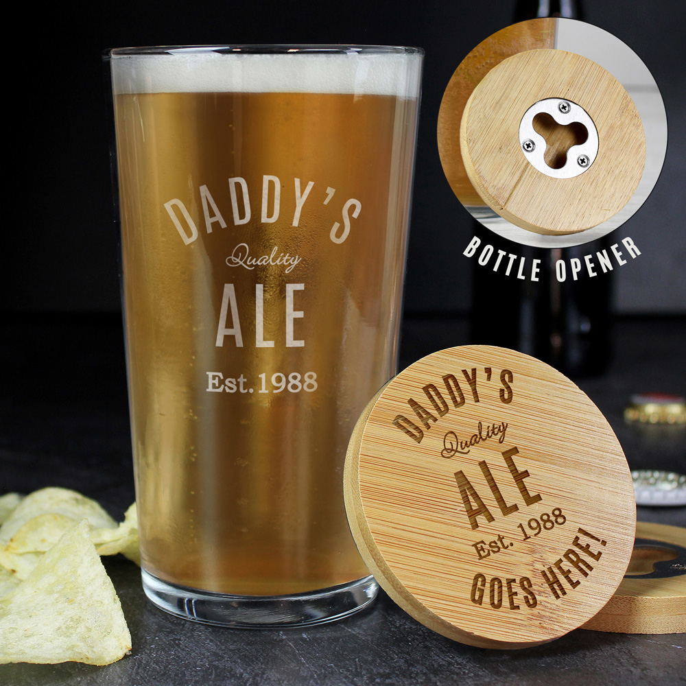 Personalised Memento Personalised Free Text Bamboo Bottle Opener Coaster and Pint Glass Image 2