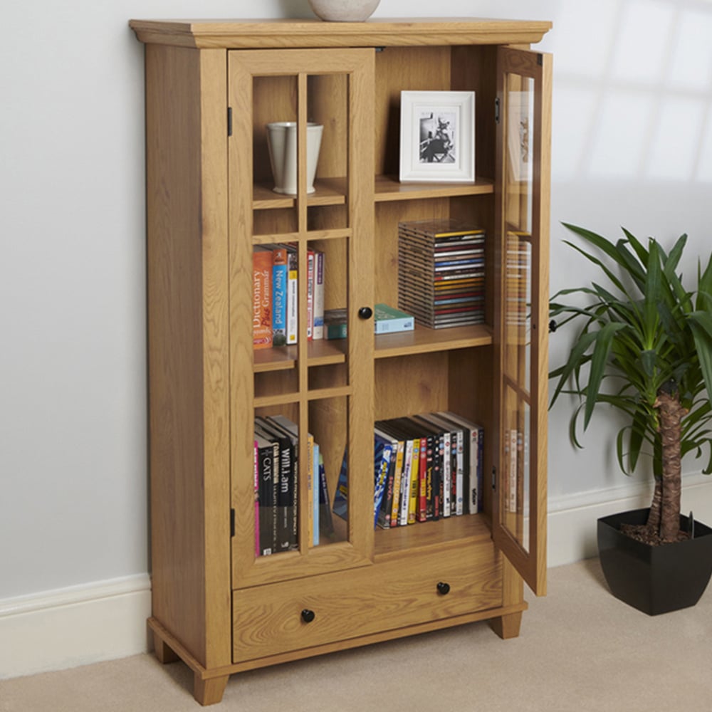 Greenhurst 2 Door Single Drawer Oak Storage Cabinet Image 1