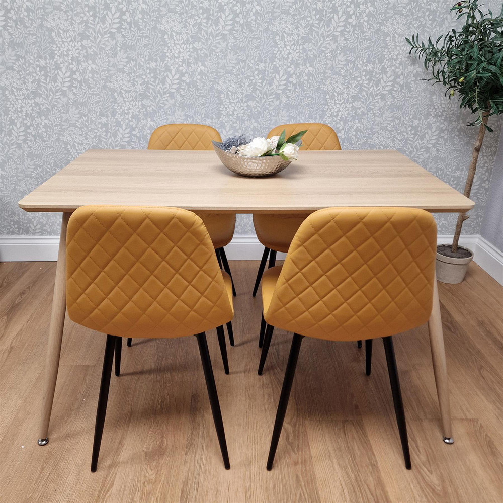 Kosy Koala 4 Seater Faux Leather Wooden Dining Set Mustard Image 7
