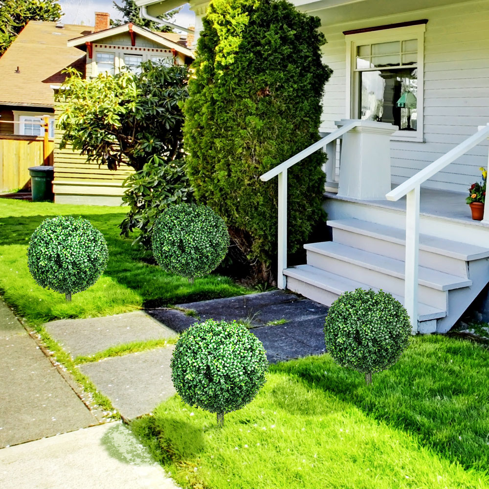 HOMCOM Artificial Boxwood Topiary Trees with Ground Stake Set of 2 Image 2