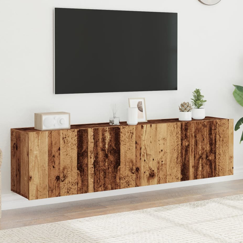 vidaXL 2 Door Old Wood Wall Mounted TV Cabinet Set of 2 Image 1