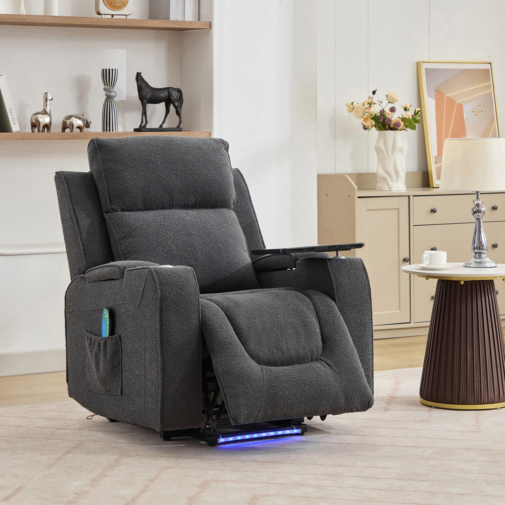 Artemis Home Cowley Dark Grey Boucle Massage and Heat Electric Riser Recliner Chair Image 6