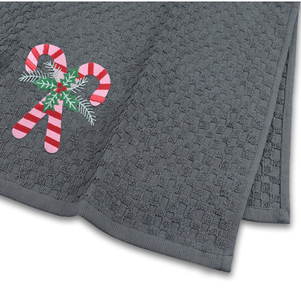 Noel Square Candy Canes Grey Tea Towel 3 Pack Image 5