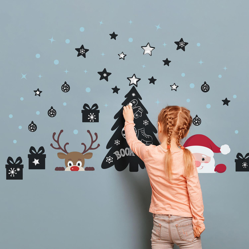 Walplus Santa and Rudolph with Christmas Tree Self Adhesive Blackboard Wall Stickers 65 Piece Image 3