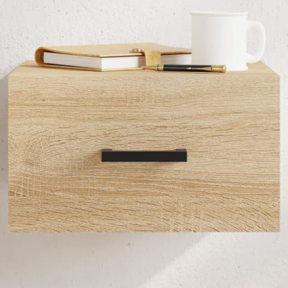 vidaXL Single Drawer Sonoma Oak Wall Mounted Bedside Cabinet Image 1