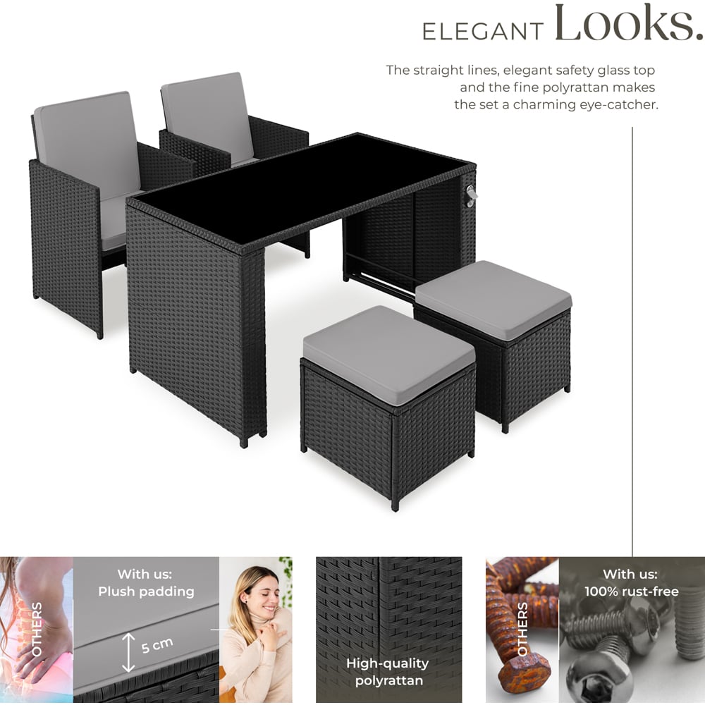 tectake Palermo 4 Seater Black and Grey Garden Table Set Image 7