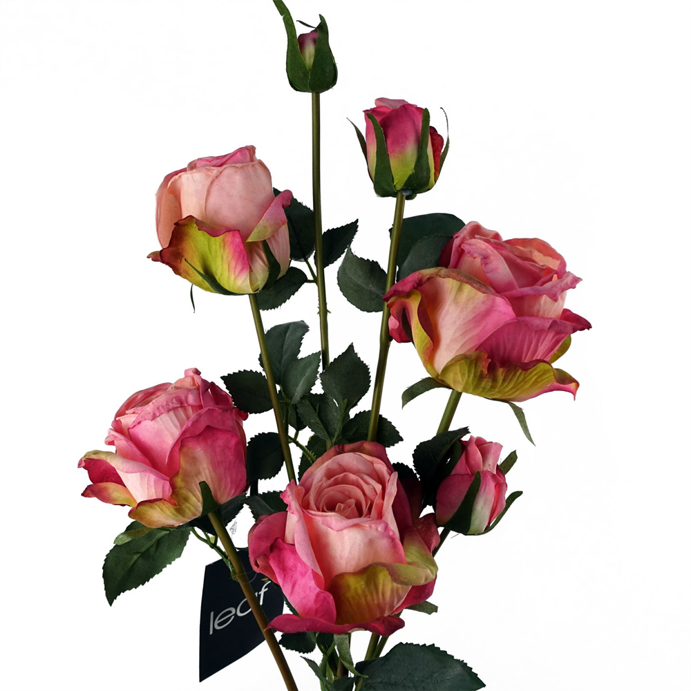 Leaf Pink Rose Spray Single Stem Artificial Flower 2ft 6 Pack Image 3