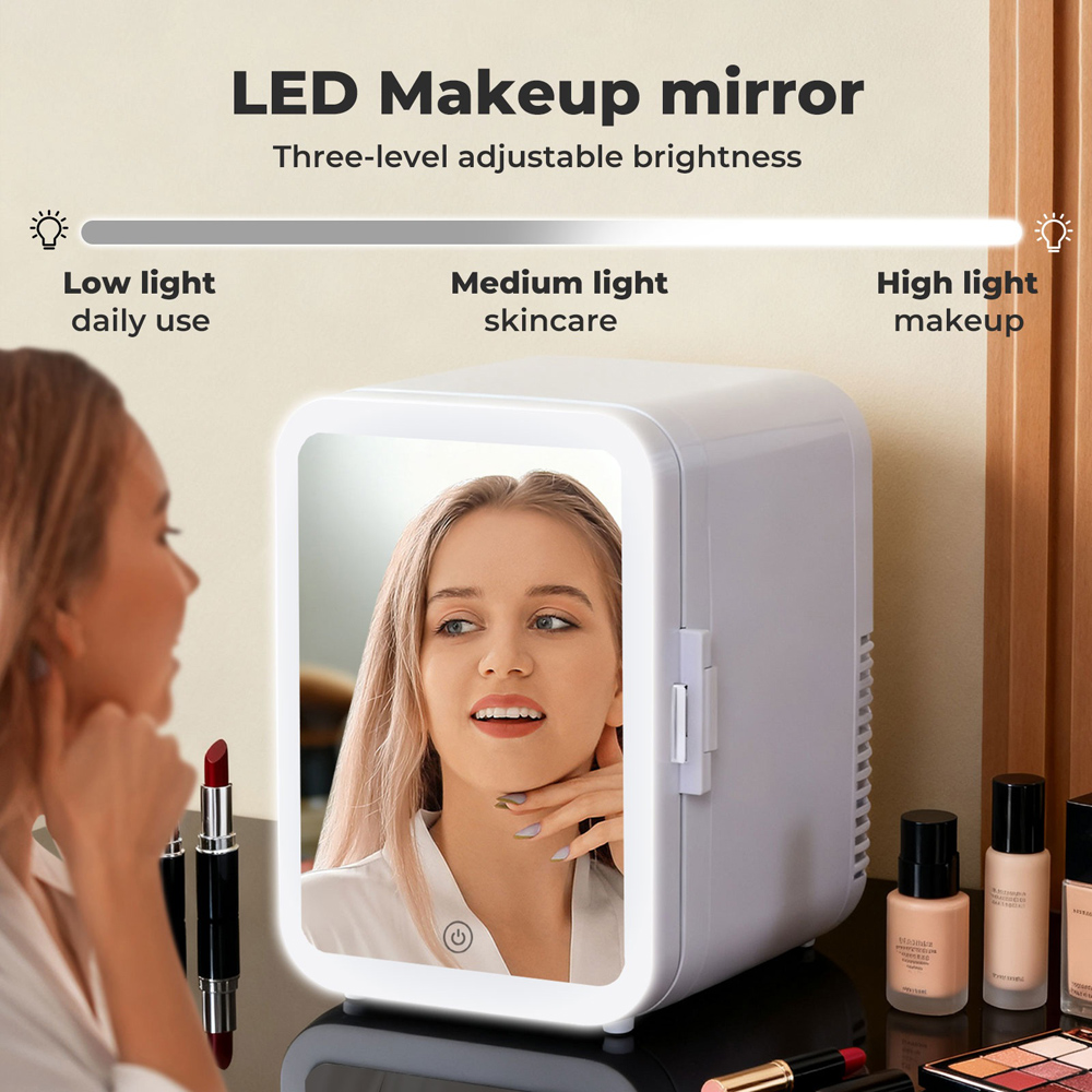 Spector White Portable Tabletop Cooler Warmer Mini Fridge with LED Makeup Mirror 5L Image 6