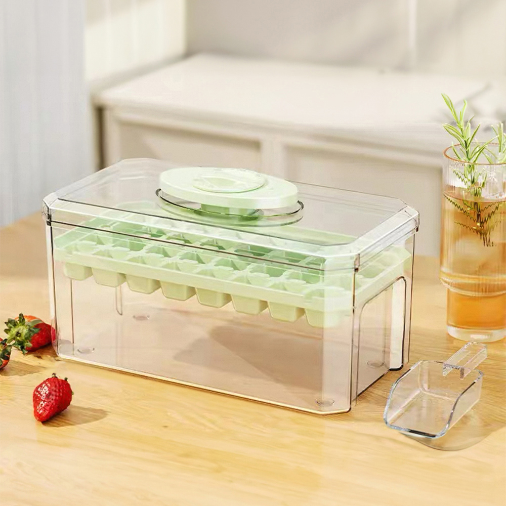 Living and Home Green 32 Grid Press Type Ice Cube Mold Box Image 2