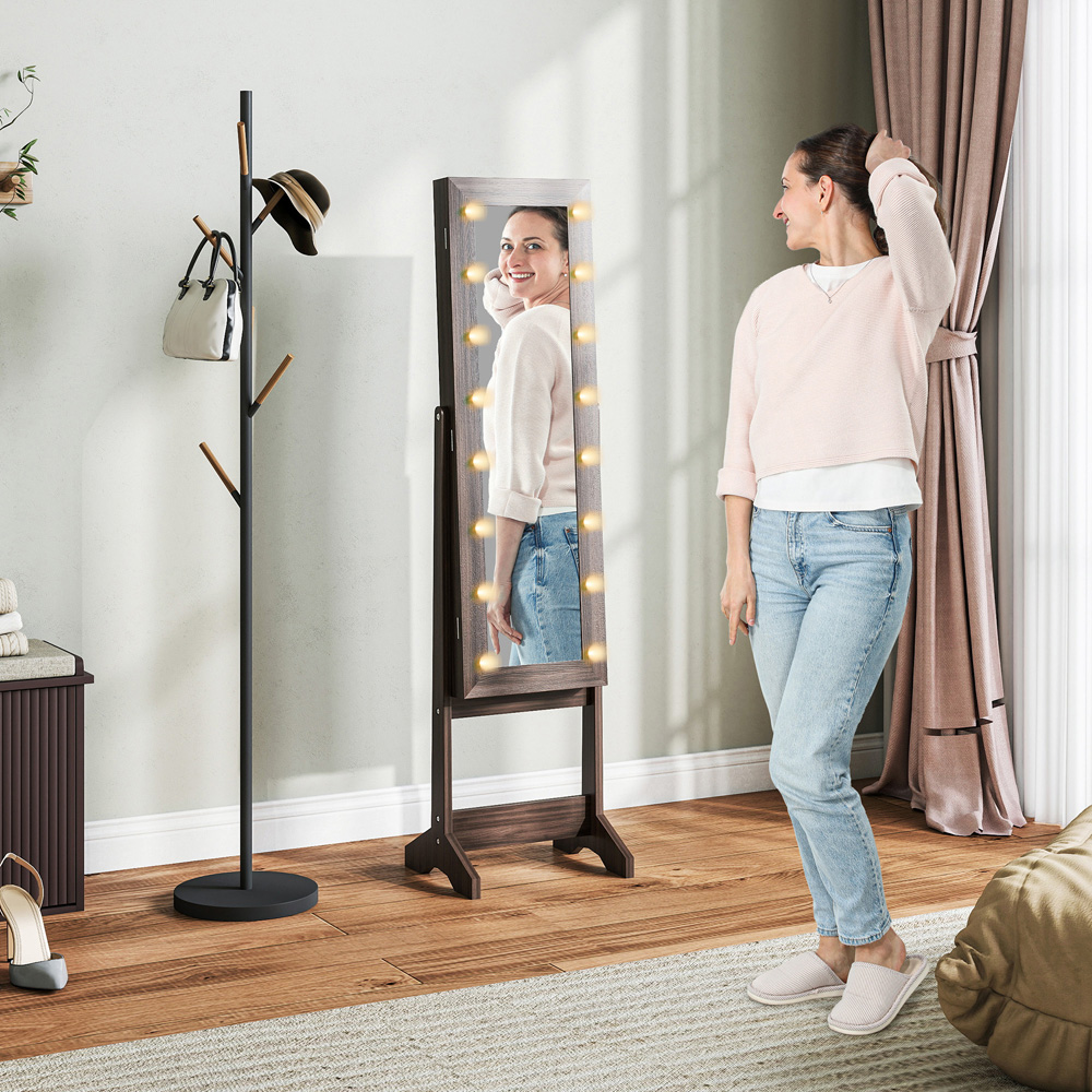 HOMCOM Dark Brown Freestanding LED Mirrored Jewellery Cabinet Image 2