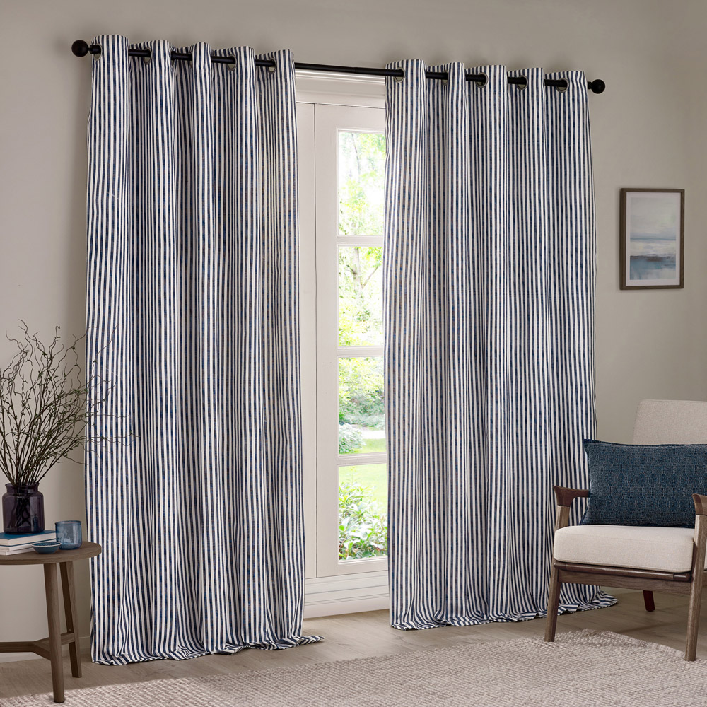 Yard Hebden Navy Cotton Blackout Eyelet Curtains 117 x 183cm Image 1